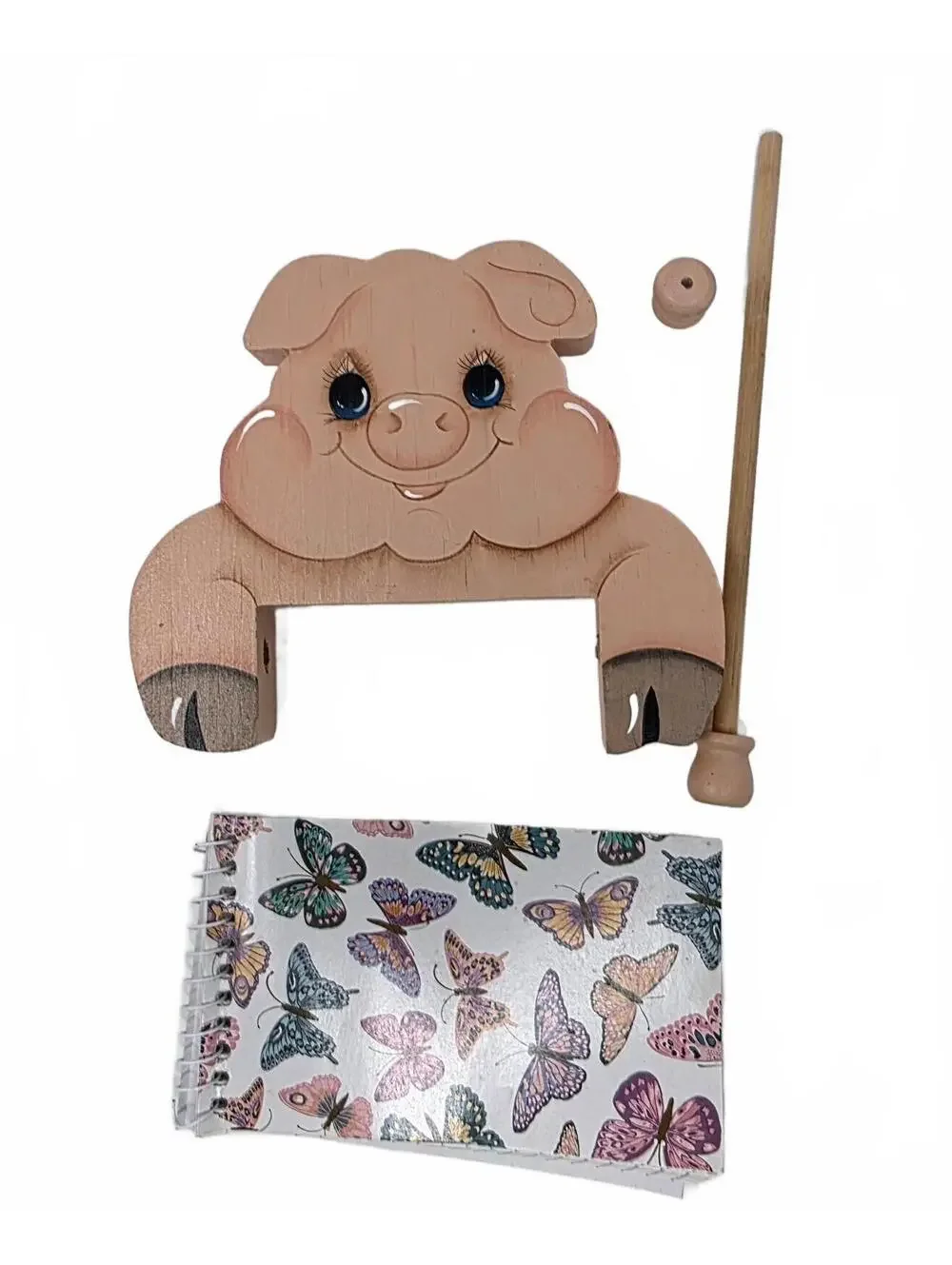 Vintage Wooden Pig Wall Memo Pad Holder Hand Painted Country Kitchen Decor